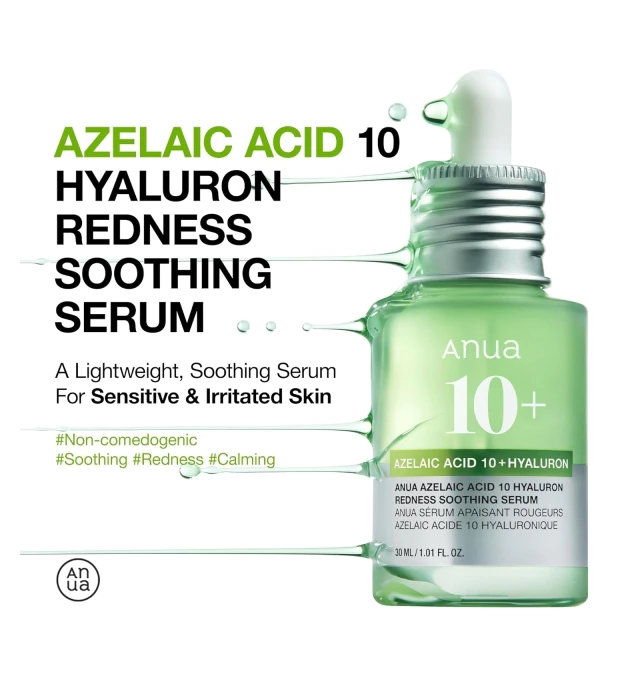 ANUA Azelaic Acid 10% + Hyaluron Serum Suero Calmante Anti-Rojeces 30 ml