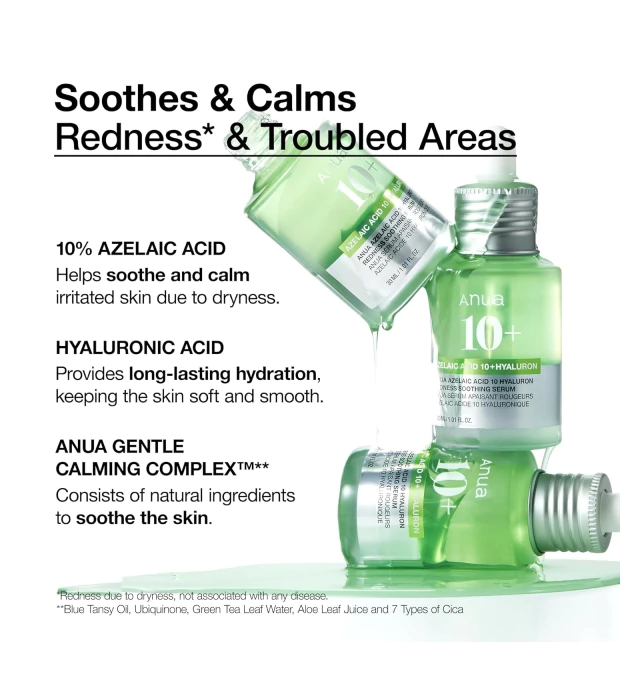 ANUA Azelaic Acid 10% + Hyaluron Serum Suero Calmante Anti-Rojeces 30 ml
