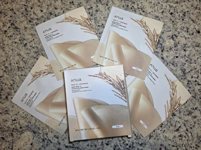 ANUA Rice 70 Glow Collagen Mask Mascarilla de Hidrogel "Glass Skin" con 70% Agua de Arroz + Ceramidas (4 pza)