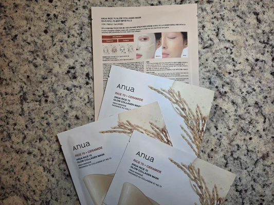 ANUA Rice 70 Glow Collagen Mask Mascarilla de Hidrogel "Glass Skin" con 70% Agua de Arroz + Ceramidas (4 pza)